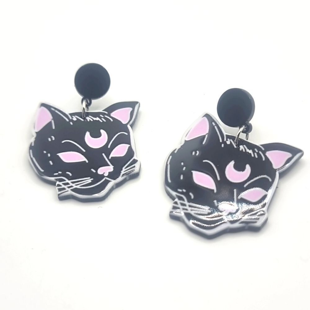👋 Black Wicca Cat Earrings fun funky novelty Halloween earrings